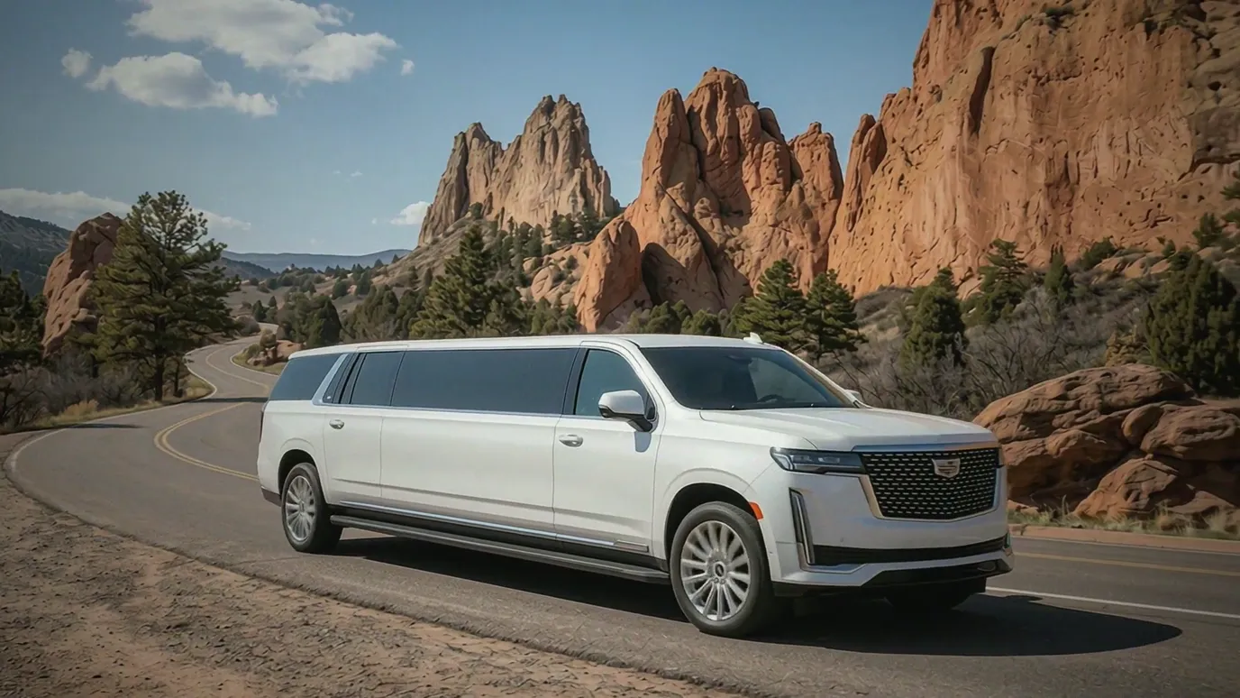 Castle Rock white Cadillac Escalade 20 passenger stretch limo