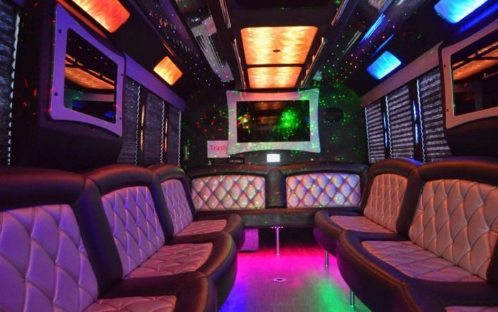 Party bus lounge with LED ceiling – Parker party bus rental