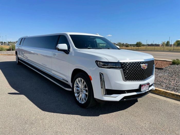 White Escalade stretch limo – Parker party bus rental